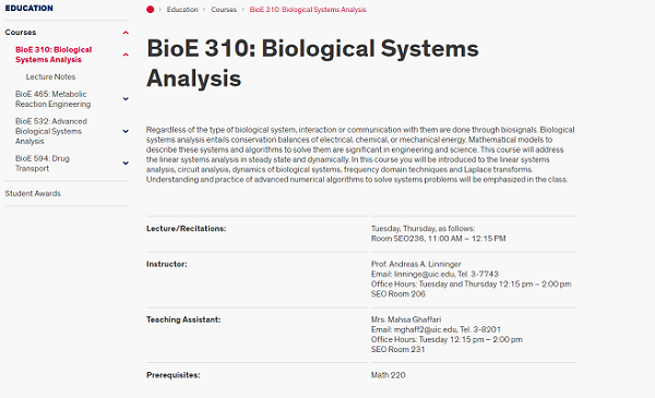 BioE 310: Biological Systems Analysis