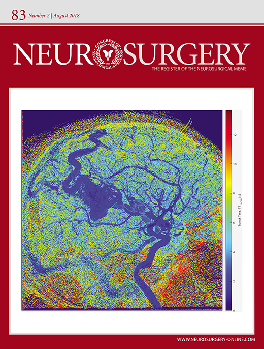 cover page of Neurosurgery in the August issue of 2018.